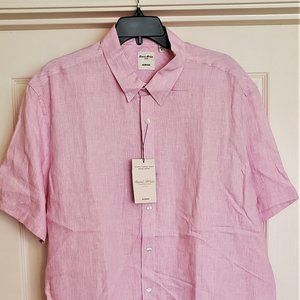 Baird & McNutt MURANO Short Sleeve LINEN SHIRT (NEW w Tags) Pink Stripe